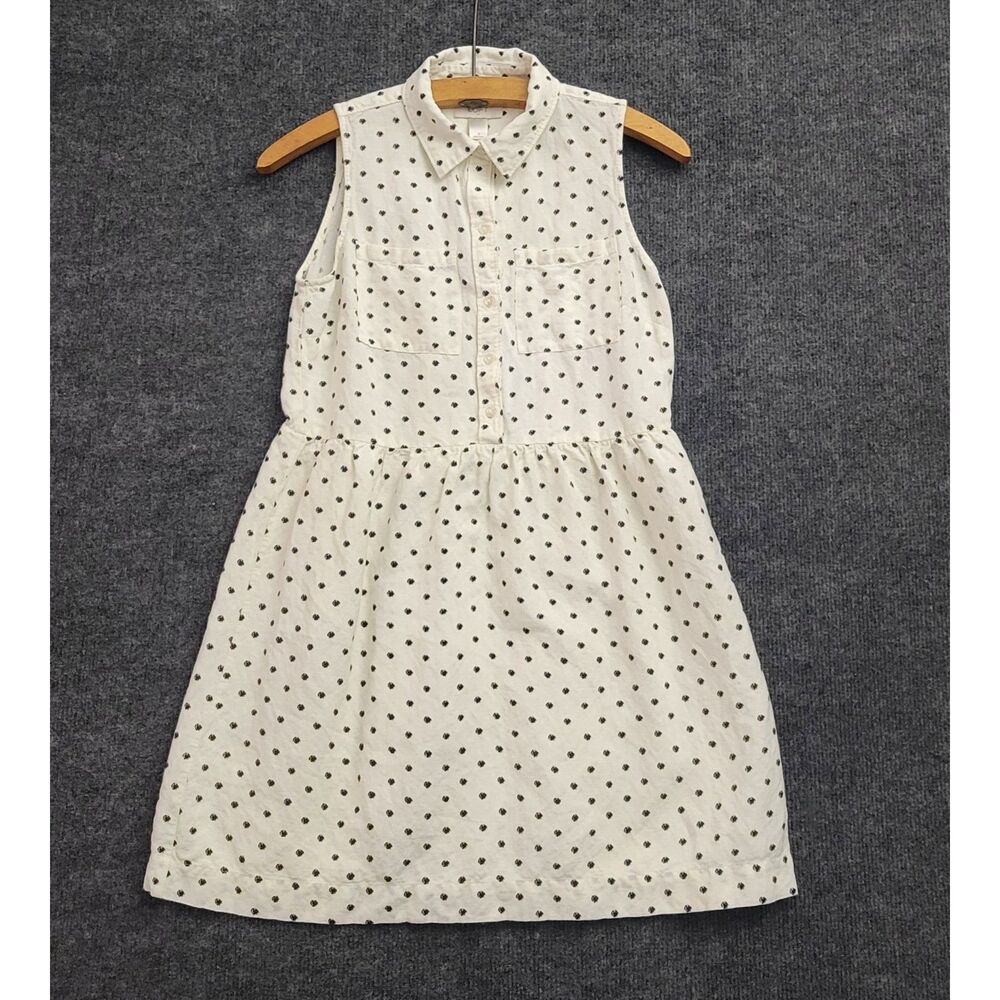 Ann Taylor LOFT Womens Sleeveless Mini Dress Cream Black Polka Dot Size 0 Collar - Picture 1 of 7